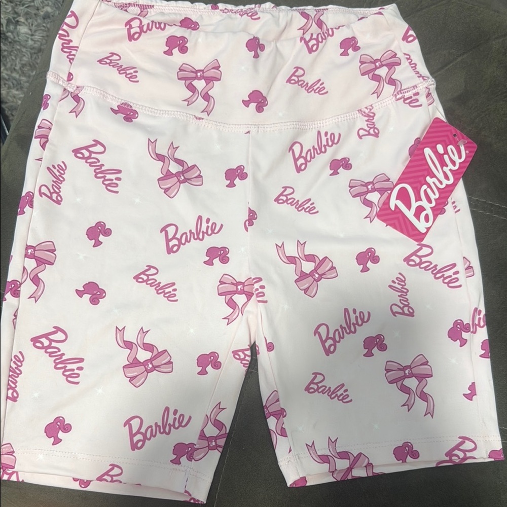 Barbie Kids White and Pink Bow Pattern Shorts